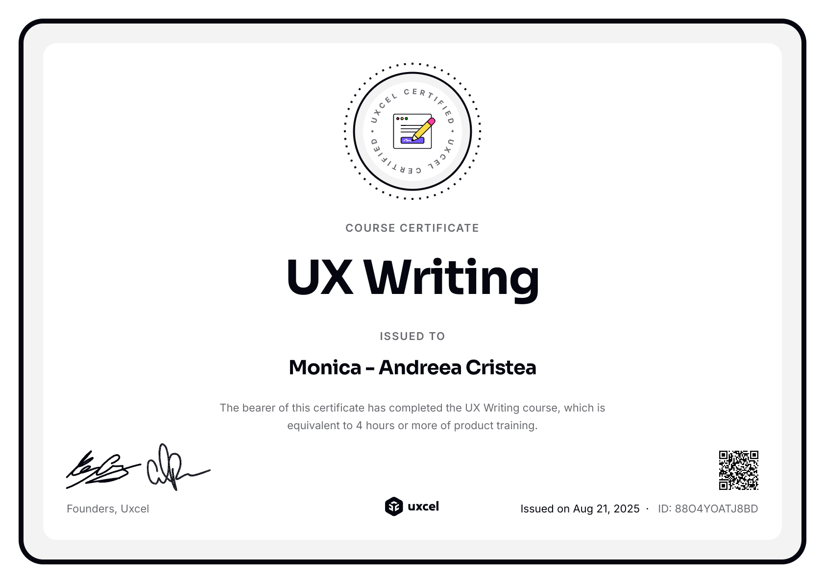 Monica - Andreea Cristea's certificate